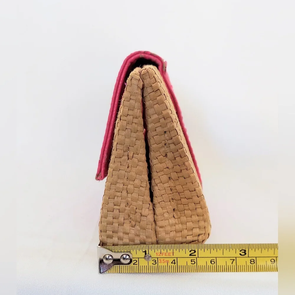 Mud Pie Rattan Flamingo Clutch Pink